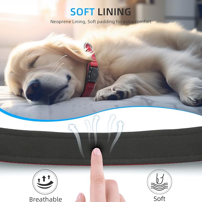 Upgrade Dog Collar with AirTag Holder, IP68 Waterproof, Red, XL | Built-in Water Resistant AirTag holder, 1000D Nylon, Reflective Stitching for Night Visibility, Soft padding for Comfort