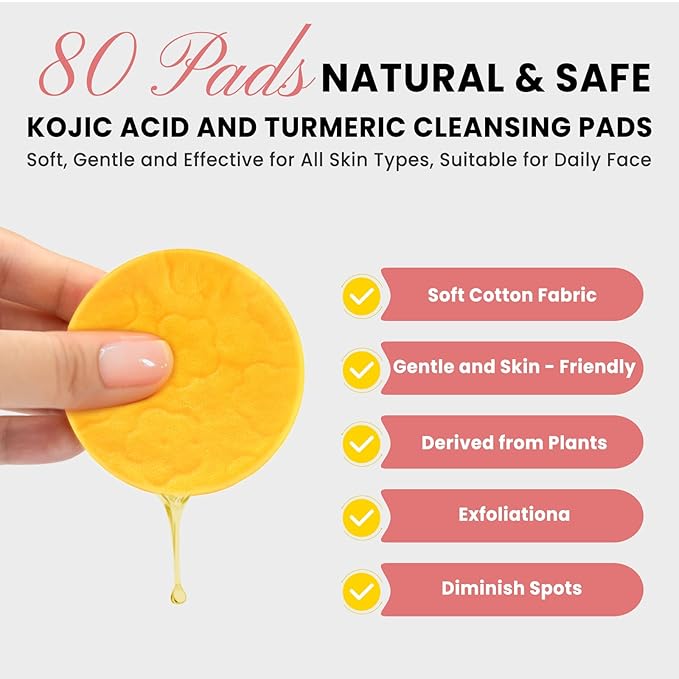 Turmeric Kojic Acid Cleansing Pads: Turmeric Cleansing Pad for Dark Spots - Turmeric Exfoliating Face Scrub Pads for Face and Body (80PCS)