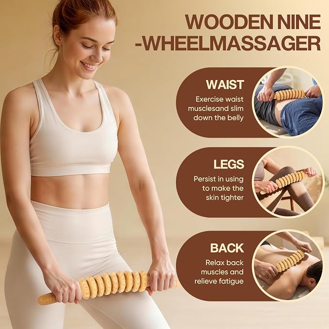 16Pcs Wood Therapy Massage Tools Set for Body Sculpting | Wooden Rollers, Gua Sha & Facial Rollers for Lymphatic Drainage, Home Spa Routines, Face, Neck, Waist, Abdomen, Hips and Legs