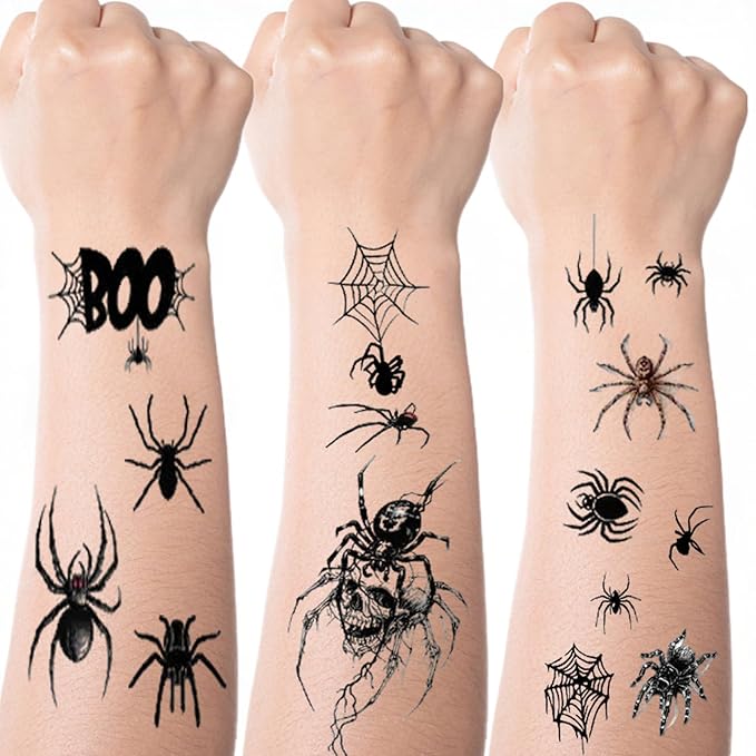 10 Sheets Halloween Temporary Tattoos Red Brown Spider Fake Tattoos Spider Web Styles Mixed Halloween Tattoos Waterproof Cobweb Tattoo Realistic Black Stickers for Kids Boys Girls Body Art Makeup