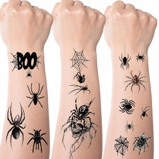 10 Sheets Halloween Temporary Tattoos Red Brown Spider Fake Tattoos Spider Web Styles Mixed Halloween Tattoos Waterproof Cobweb Tattoo Realistic Black Stickers for Kids Boys Girls Body Art Makeup