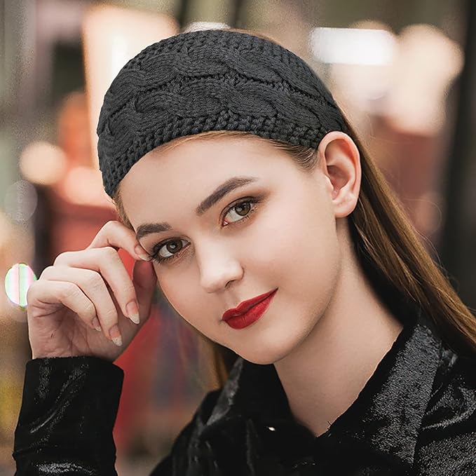 Loritta 2 Pack Headbands for Women Winter Warm Cable Knit Ear Warmer Thick Head Wrap Fuzzy Fleece Lined Gifts