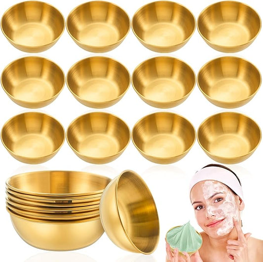 12 Pcs 3.23 In DIY Face Mask Bowl Stainless Steel Esthetician Facial Mask Bowl Small Facial Esthetician Supplies for Women Skincare Products Lady Home Salon Cosmetic Beauty (Gold)