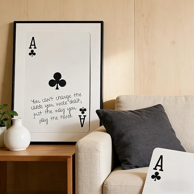 GEFQBBLD Funny Lucky Ace Poker Wall Art,Funky Mdern Canvas Black Art Prints Painting,Retro Minimalist Black and White Playing Card Posters,Trendy Aesthetic Preppy Wall Decor 16x24in Black Framed