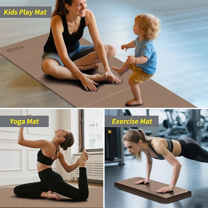 Foldable Extra Large Yoga Mat 74"×31.5", 8mm Double-Sided Non Slip Lightweight Fitness Mat for Man & Woman, Portable for Home Studio & Travel