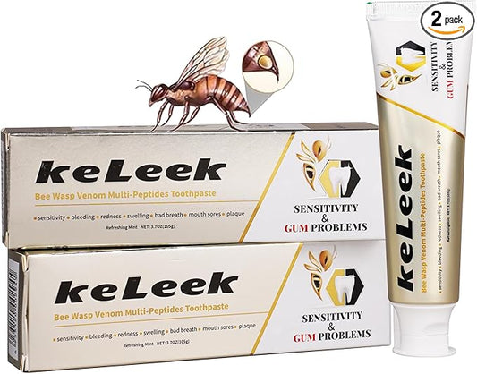 2PCS Bee Wasp Venom Multi-Peptides Toothpaste for Bleeding Gums,Gingivitis Treatment Repair,Sensitive Teeth,Mouth Sores,Plaque-12 Hours Breath Fresheners- 3.7 OZ(2 Pack)
