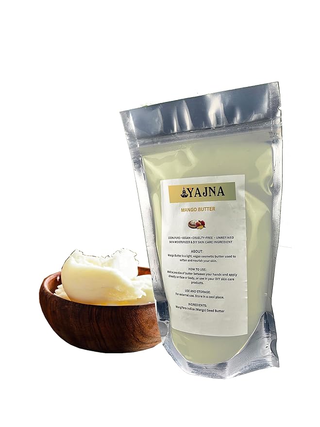 Yajna Organic Raw Mango Butter 100% Pure,Natural & Unrefined| Skin Moisturizer For Face, Body & Hair| 1 LBS/450 GM Ivory/White Grade A | DIY Creams, Balms, Lotions, Soaps| Softens Dry & Tough Skin
