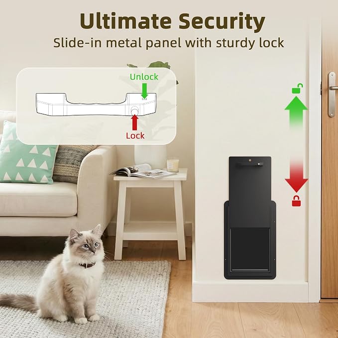 URSPET Medium Dog Door for Wall, 3-Flap Insulated, Steel Frame, Black | 8.25 x 12.25 in Usable Opening, For 4.3-7.8 in Walls, Compatible with PetSafe Wall Cutouts, Lock Panel, Replaceable Flaps