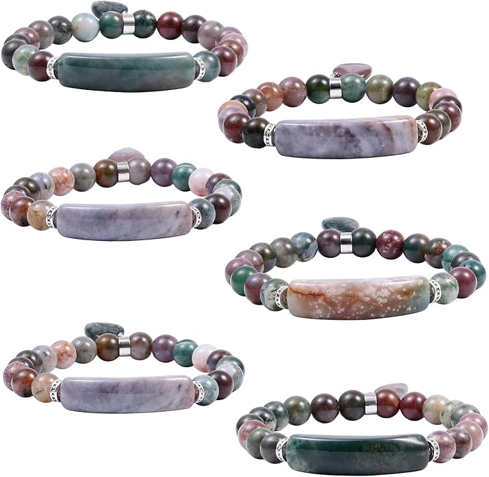 TUMBEELLUWA Healing Stone Bracelet 8mm Beads Chakra Crystal Energy Heart Charm Bracelet Handmade Jewelry for Women