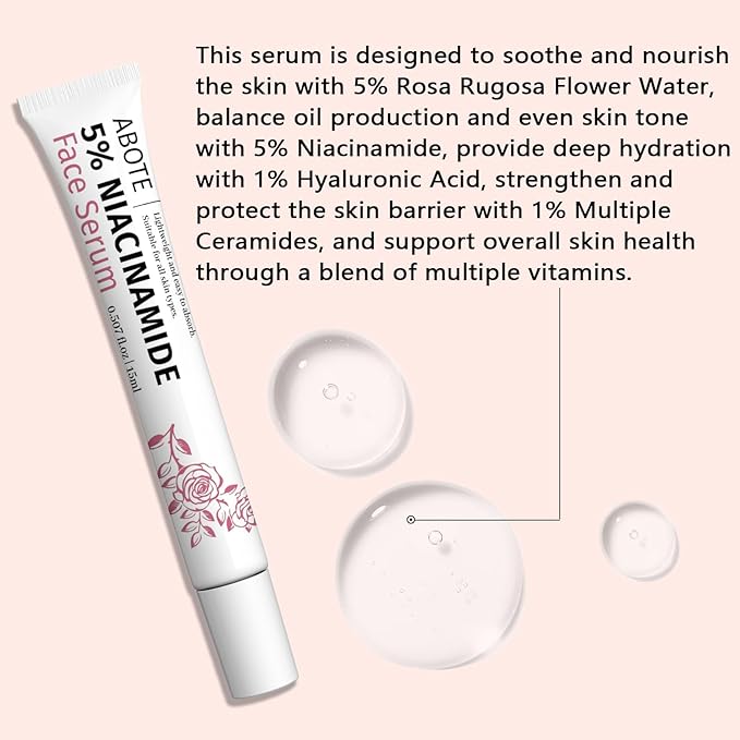 Skincare 5% Niacinamide Face Serum with 5% Damascus Rose Water Deep Hydration, Soothes Skin, Enhances Elasticity (3 Pack 15g)