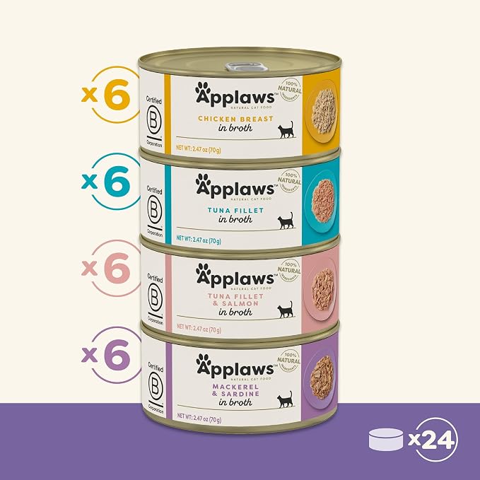 Applaws Fish & Chicken Variety in Broth Wet Cat Food 24-Pack 2.47 oz Cans | 100% Natural, High Quality Ingredients, High Protein, No Artificial Additives, Limited Ingredients