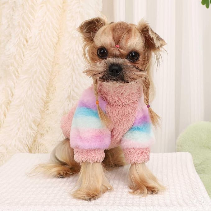 Dog Sweaters for Small Dogs, Chihuahua Fleece Clothes, Clothes Winter Warm Puppy Boys Girls, Rainbow Sleeve Sweater,Tiny Outfits Teacup Yorkie (Pink, X-Small)