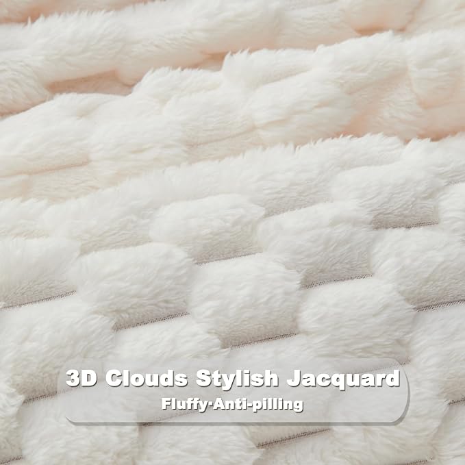 NEWCOSPLAY Fleece Clouds Cozy Throw Blanket for Couch, Ivory, 50"x60" | Premium Silky Flannel Blanket, Soft Lightweight Fluffy Throw Blanket for Bed Sofa Decor, Gift for All Season Use