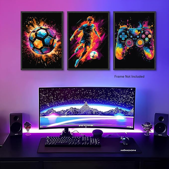 BGFCE Canvas Wall Art Poster Decor, Paintings Art Game Controller Color Splash Ink Canvas Painting, Posters for Room Aesthetic, Soccer Wall Art for Boys Room Decor 16x24 - Unframed Set of 3