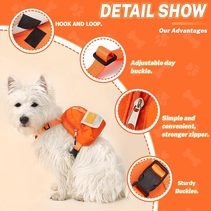 Orange Dog Harness Backpack with Leash & Poop Bag Dispenser, Modern Style, Medium Dog, 17-33 Lb, 5.9" x 5.9" x 2.3"