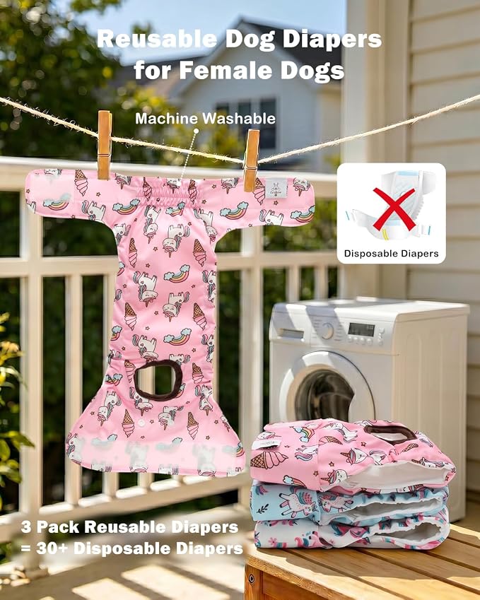 CuteBone Dog Diapers Female Washable Small Medium Large 3 Pack Reusable Doggie Diapers Puppy Period Pants for Doggy Heat Cycle Peeing