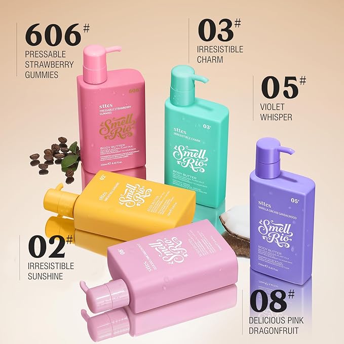 Sttes Smell Rio Body Butter 05# (Vanilla Orchid Sandalwood) - Fast Absorbing, Lightweight, Non-Greasy, With Active Caffeine, Jojoba Seed Oil, Natural Coconut Oil, 250ml/8.45 fl.oz