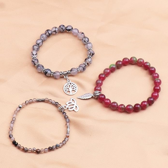 UEUC Tree of Life Yoga Healing Stone Bracelets,Multilayer Lotus Chakra Stone Reiki Bracelet Sets,Anxiety Crystal Natural Stone,for Women Stress Relief