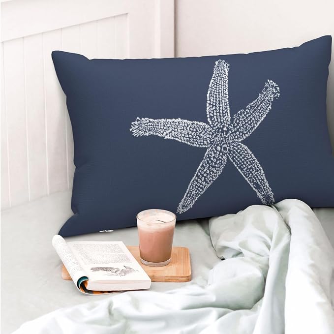 Blue Starfish Pillow Covers 12x20 Inch Set of 2, Nautical Ocean Coastal blue Coral Throw Pillows Spring Summer Decorations Linen Pillowcase Outdoor Decor Farmhouse Cushion Case for Home Holiday