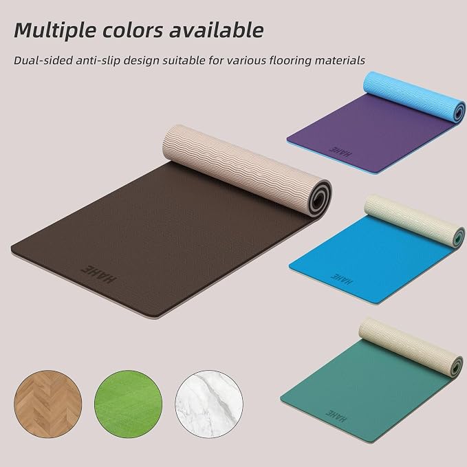 HAHE Wide Yoga Mat 72"x32"x0.4" Thick Pilates Mat with Carrying Strap