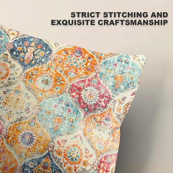 Boho Throw Pillow Covers 24x24 inch Set of 2,Soft Pillowcases Bohemia Carpet Printing Pattern Decorative Sofa Living Room Bed Square Pillow Case Cushion Cover-Cream Color