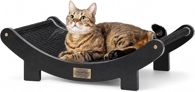 FUKUMARU Extra Large Sisal Cat Scratcher Bed Indoor Sturdy Wood Scratch Bed | 27.4 Inch Large Cat Scratching Bed Scratch Pad, 100% Natural Sisal Cat Hammock, Solid Wood Frame Lounger Chair Sofa