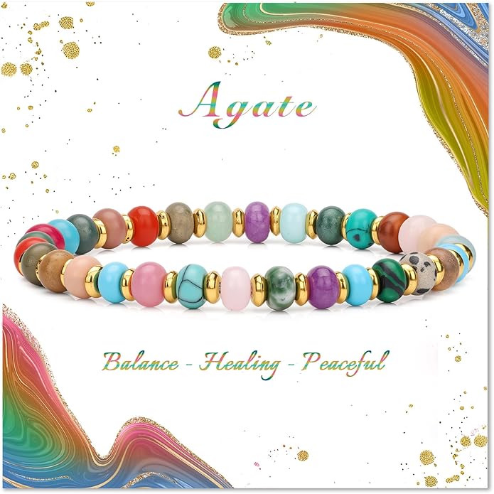 GolbalJew 4 * 6mm Gemstone Rondelle Bead Bracelets for Women Healing Crystal Stone Beads Bracelet Handmade Beaded Spiritual Jewelry Gifts