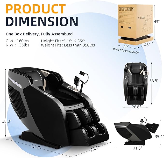 Luxury 4D Full Body Massage Chair, Zero Gravity SL-Track Shiatsu Recliner ,18 Auto Modes & 6 Massage Techniques,Lumbar & Calf Heating,Foot Roller and Calf Kneading,Voice/App/Touch Control,Body Scan