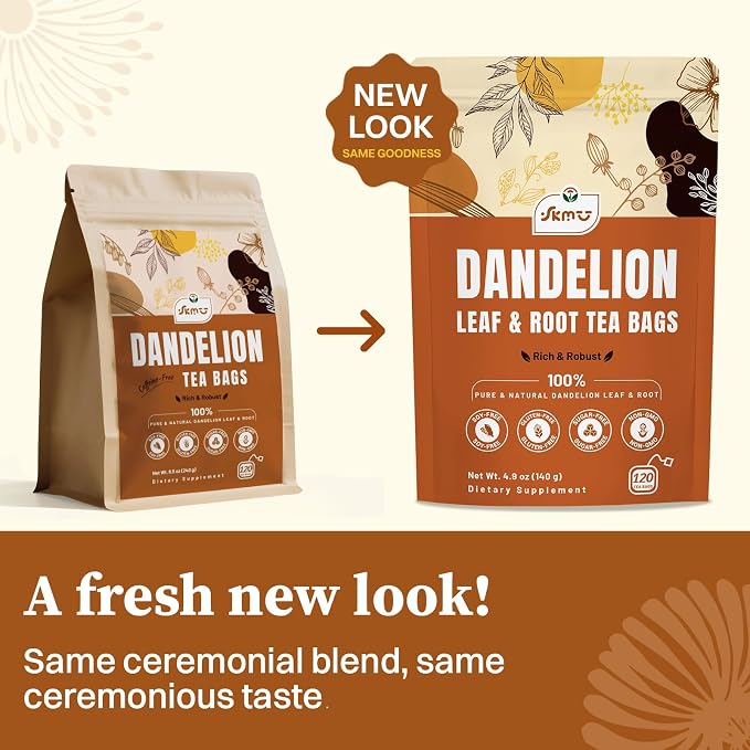 SKMTT Dandelion Root Tea Bags, 120 Count (2g/bag) – Natural Dandelion Leaf & Root Herbal Tea, Caffeine Free & Non-GMO, Roasted Earthy Flavor
