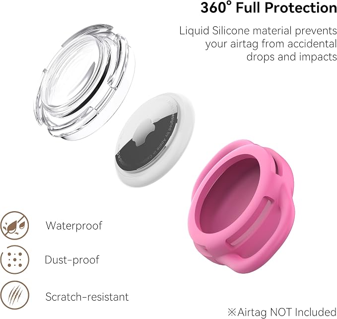 Waterproof AirTag Holder for Dog Collar, Soft Slide-On Dog AirTag Holder | Full-Body Protection, No-Dangle Fit, Ultra-Durable, Lightweight, Tool-Free Installation, Clear Cover, Fits Dog & Cat Collars