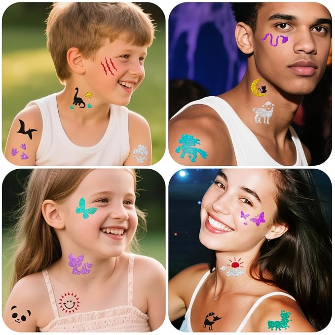 Temporary Tattoo Markers for Skin, 8 Temporary Tattoo Markers + 142 Cartoon Tattoo Stencils for Kids Teens, Flexible Brush Tip & Bright Colors Body Marker and Fake Tattoo Stencil Set for Party Favor