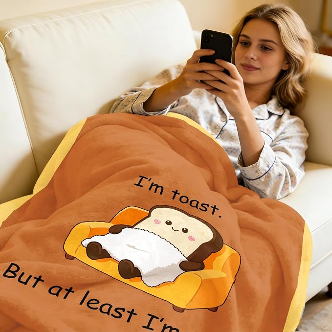 UFOORO Emotional Support Toast Blanket, Funny Blanket 60x50in Gifts for Women/Men, Funny Office Gifts for Coworkers, Super Soft Flannel Throw Blanket 55 * 70inches