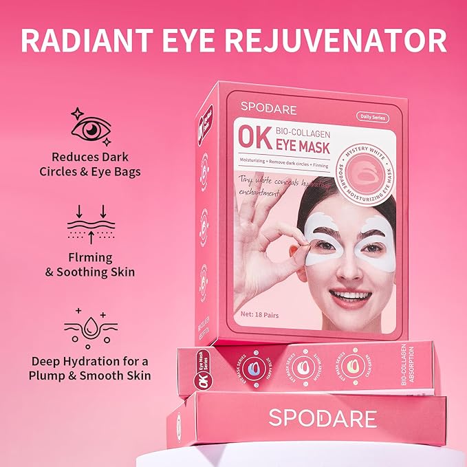 Bio-Collagen OK Eye Mask, Firming & Hydrating Under Eye Patches for Puffy Eyes and Dark Circles, Deep Moisturizing & Soothing Eye Mask for Women and Men - 6 Pairs, Mystery White