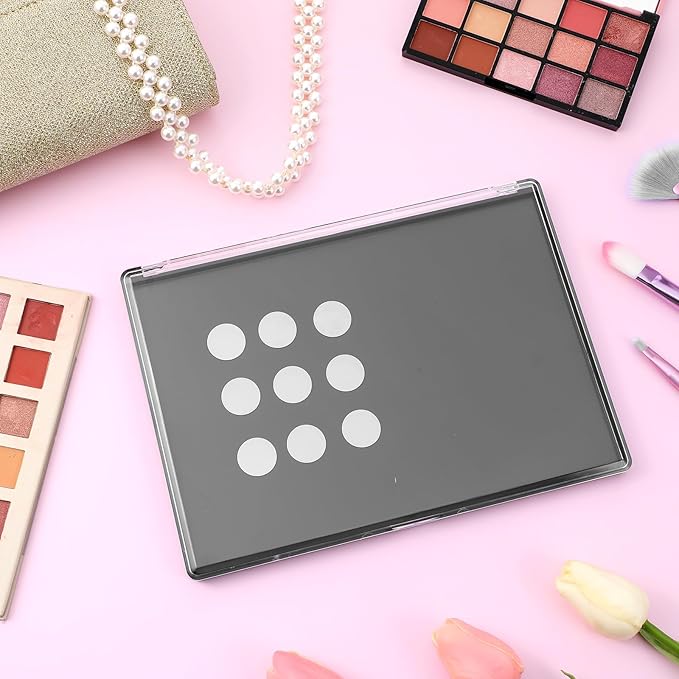 3 Pack Magnetic Makeup Palette with Clear Top, Empty Eyeshadow Pan Dispensing Storage Box with 30Pcs Adhesive Metal Stickers for DIY Cosmetics Lipstick Blush Powder-9.25”X6.57”Palette