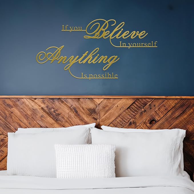 Resama If You Believe in Yourself,Anything is Possible Wall Art Decor 2 Pcs Metal Inspiration Encouragement Wall Art Sayings Black Inspirational Quotes Hanging Decoration(Gold)