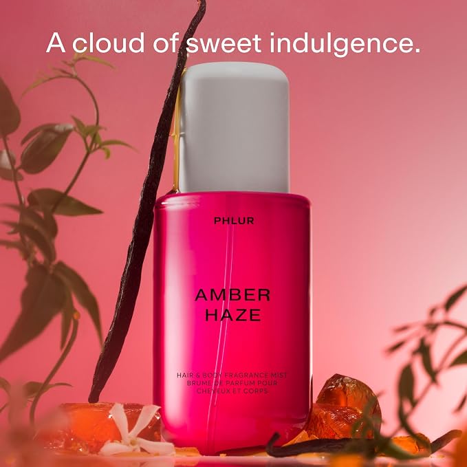 PHLUR Amber Haze Body Mist, 8 Fl Oz - Hair and Body Perfume for Women, Amber & Vanilla Body Spray with Saffron, Jasmine and Musk Fragrance
