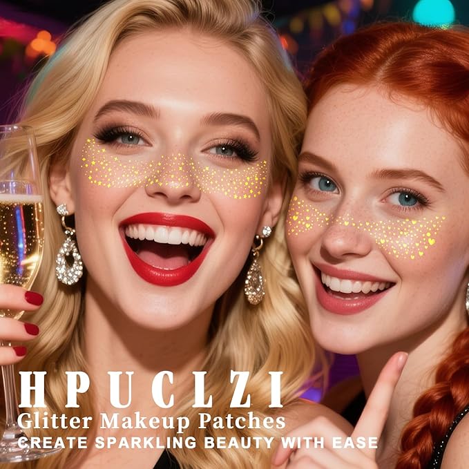 Gold Glitter Freckles Face Tattoo - 12PCS Sparkle Freckles Temporary Face Tattoos for Women, Glow Up Makeup Patches