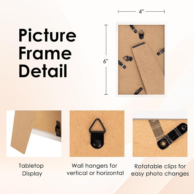 4x6 Picture Frame Set of 6, White Photo Frames Bulk with HD Plexiglass for Wall Hanging or Tabletop Display, Multi Picture Frames Collage for Wall Decor
