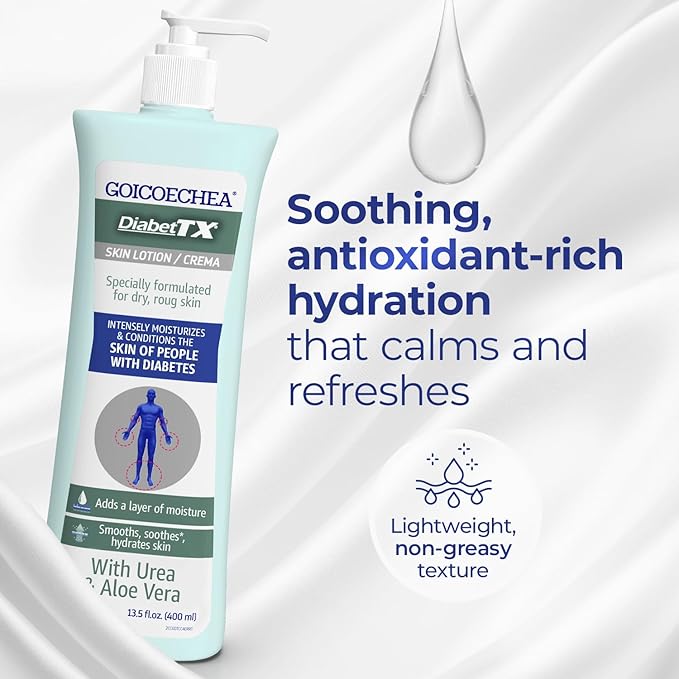 Goicoechea Diabet TX Diabetic Lotion with Urea for Dry Skin | Soothing Hydrating Cream with Aloe, Oatmeal & Vitamin E for Hands, Elbows, Feet & Body | Extra Dry Skin Support, 13.5 Oz | 1-Pack