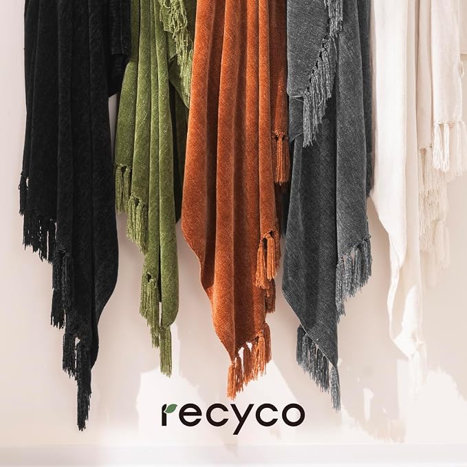 RECYCO Throw Blanket Soft Cozy Chenille Throw Blanket with Fringe Tassel for Couch Sofa Chair Bed Living Room Gift (Rust, 50" x 60") | Super Soft Knit Throw Blanket with Fringe Tassels, Lightweight Knitted Throw, Cozy, Ideal for Sofa Chair Bed Living R...