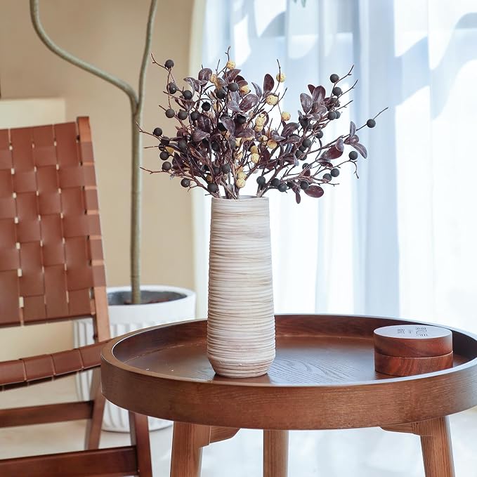 ALMA 9" White Flower Vase, Small Table Vase for Pampas Grass | Modern Ceramic Vase with Brushed Finish, Adding Rustic Charm to Living Room, Dining Table, Bedroom, Bookshelf,Home Decor Gift