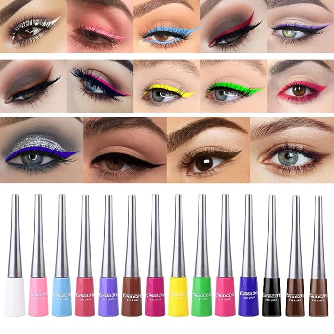 BONNIE CHOICE 14 Colors Liquid Color Eyeliner, Halloween Waterproof Matte Colored Eyeliners Smudge-proof Fluorescent Colorful Eyeline Face Body Paint Cosplay Valentine's Day Gifts for Women