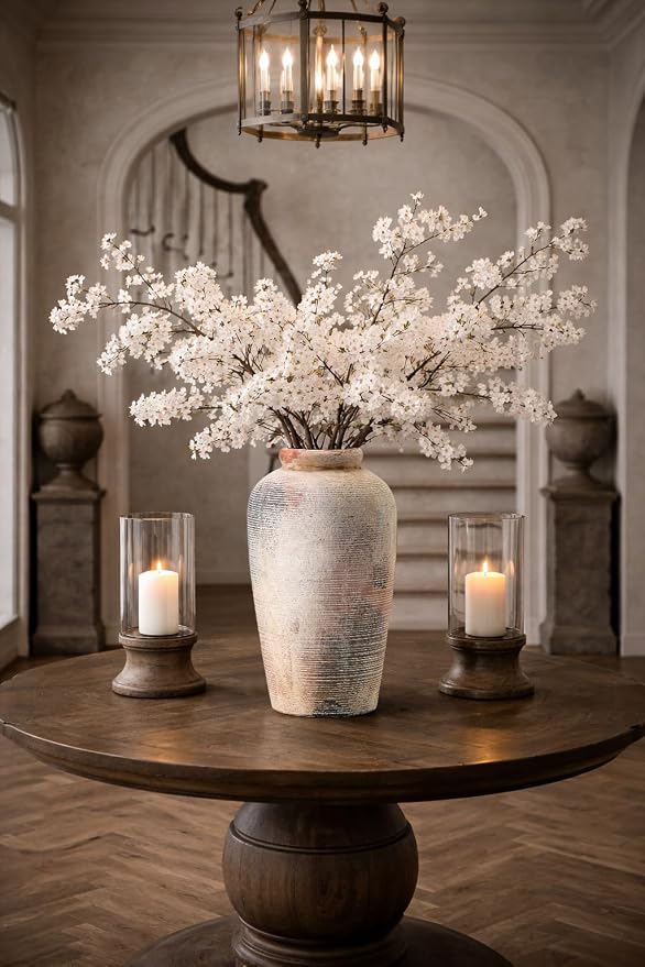 Emotionally Grounded Vase, Vaseking Large Ceramic Rustic Vase, 11 inch Minimalist Decorative Farmhouse Tall Vases for Home Decor, Living Room, Enterway, Table Decoration, Fired Terra Clay