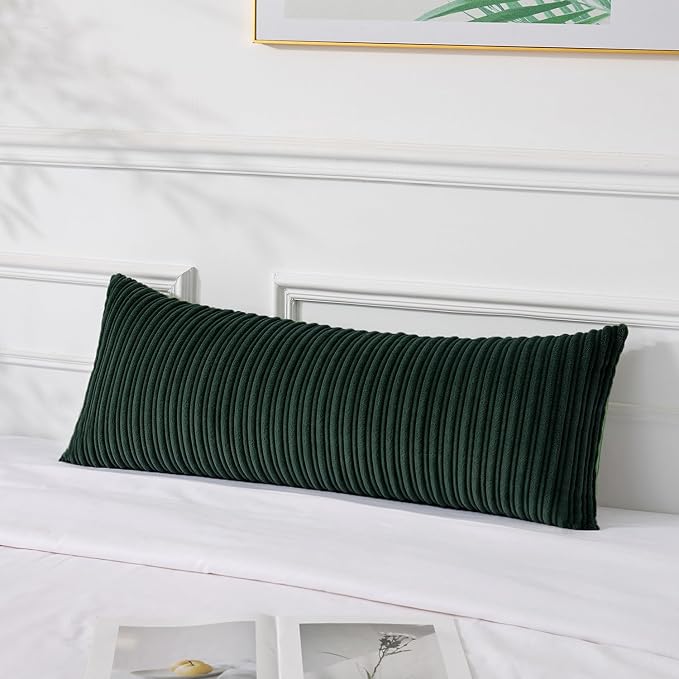 UGASA 14x36 Inch Christmas Pillow Cover Pack of 1 Soft Boho Stripe Corduroy Large Long Rectangle Lumbar Cushion Case Decorative Pilowcase for Bed, Couch, Sofa, Bedroom, Living Room, Dark Green