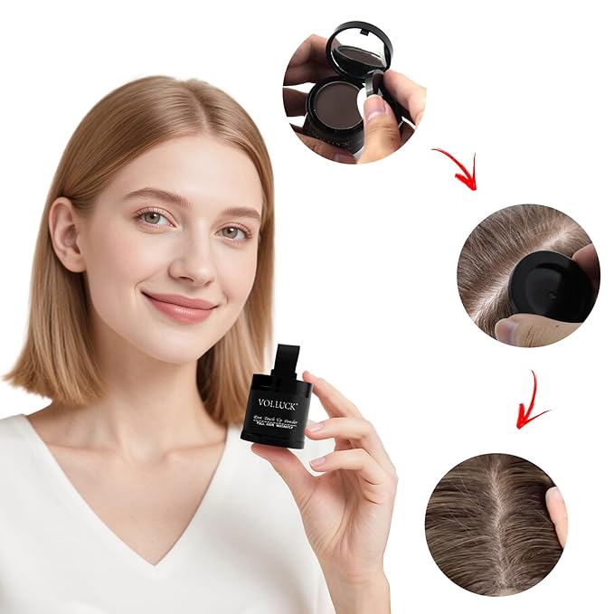 VOLLUCK Root Touch up Powder, Instant Hairline Powder for Thinning Areas and Gray Hair Coverage, Natural and Non-greasy Root Cover up for Women and Men (Red Brown, 0.35 Ounce)