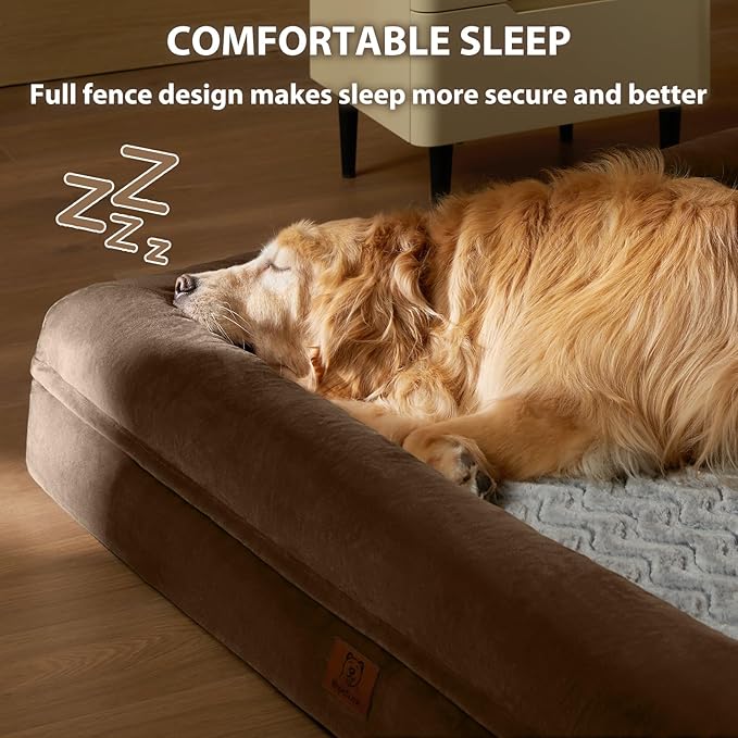 WNPETHOME XXXL Big Large Orthopedic for Senior Dog Bed Comfy Sleeping | Washable Waterproof Dog Couch with Removable Cover, Large Pet Sofa Bed with Bolster Sides for Relaxing Brown 53x42 Inch