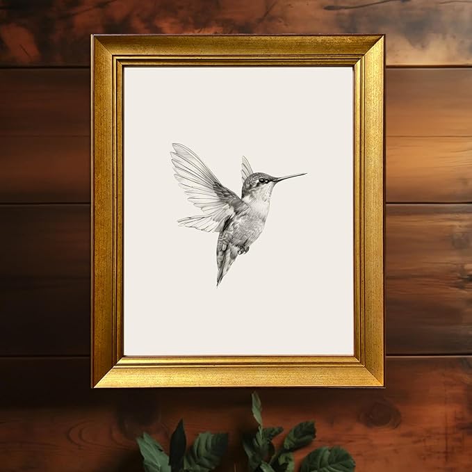Gold Framed Wall Art Hummingbird Painting Vintage Bird Picture Wall Decor Nursery Canvas Print Neutral Minimalist Artworks for Bedroom Living Room Home Decoration