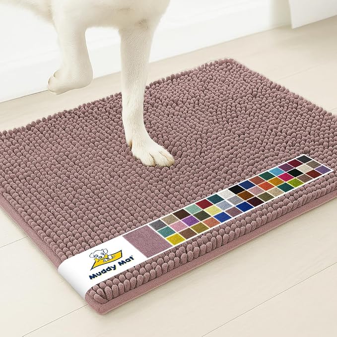 Muddy Mat® | Super Water Absorbent Door Mat Indoor, Microfiber Quick Dry Chenille Entryway Rug, Slip Resistant Front Door Mat, Indoor Mats for Entryway, Machine Washable Pet Rug, Plum 2ft x 4ft
