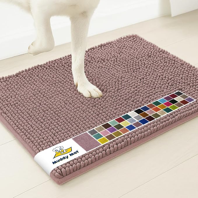 Muddy Mat® | Super Water Absorbent Door Mat Indoor, Microfiber Quick Dry Chenille Entryway Rug, Slip Resistant Front Door Mat, Indoor Mats for Entryway, Machine Washable Pet Rug, Plum 22" x 36"