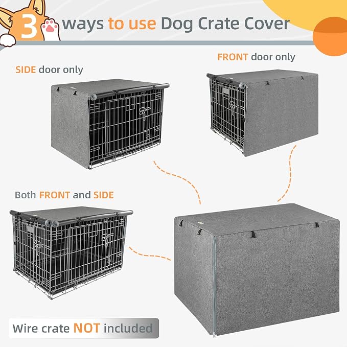 Seiyierr Dog Crate Cover - Kennel Covers Fit for 24 Inch Dogs Crate, Double Door Polyester for Wire Puppy Cage Indoor Outdoor Protection, Grey